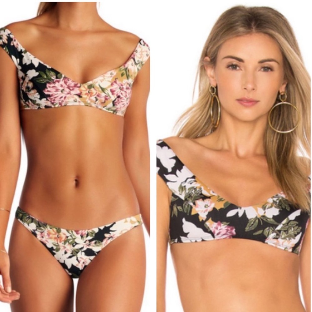 VITAMIN A NWT CAPRI CAP SLEEVE BIKINI TOP AND ROSIE CHEEKY SWIMSUIT BLACK PINK L - Picture 1 of 16